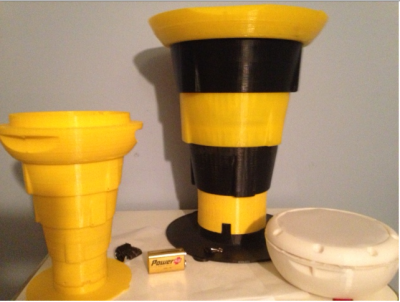 Screen shot 2016-03-20 at 10.01.24 PM.png (378.75 KiB) Viewed 59659 times This shows 1) my initial 56% scale prototype, printed on a uPrint - that's the collapsed white one, <br />2) another 56% scales i did on my Rostock in Black and Yellow, and 3) The only 100% scale work I've succeed with so far. Note the top is incomplete.