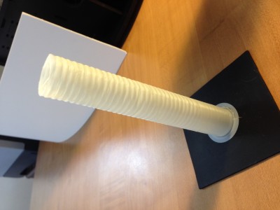 (Worsening delayering and spiderwebbing (inside) as the print gets higher out of the 6&quot; draft shield created from the foam cards which shipped with the kit)