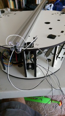 Lid's on and starting to run wires in the towers! I actually did not have too much trouble with this, thankfully.
